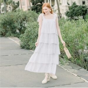 NEW Victoria Dunn XL Dress Bennet Maxi White Tiered